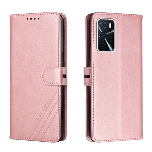 Leather Case Stands Flip Cover Holder H02X for Oppo A53s 5G Rose Gold