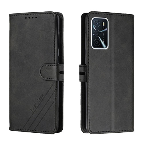 Leather Case Stands Flip Cover Holder H02X for Oppo A55 5G Black
