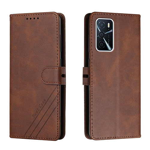 Leather Case Stands Flip Cover Holder H02X for Oppo A55 5G Brown