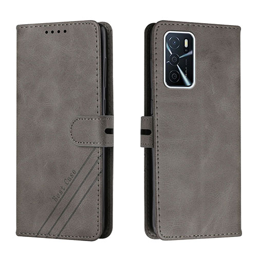 Leather Case Stands Flip Cover Holder H02X for Oppo A55 5G Gray