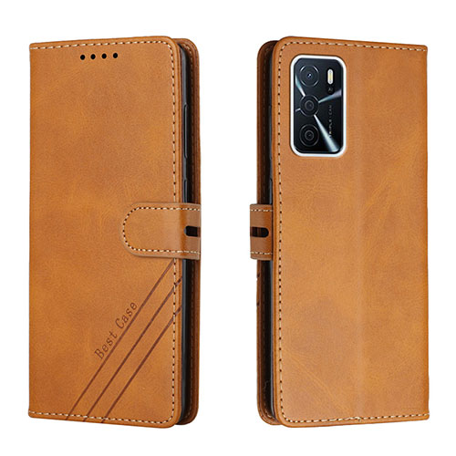 Leather Case Stands Flip Cover Holder H02X for Oppo A55 5G Light Brown