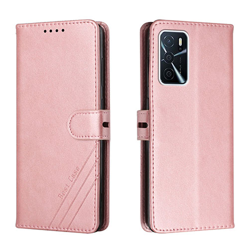 Leather Case Stands Flip Cover Holder H02X for Oppo A55 5G Rose Gold