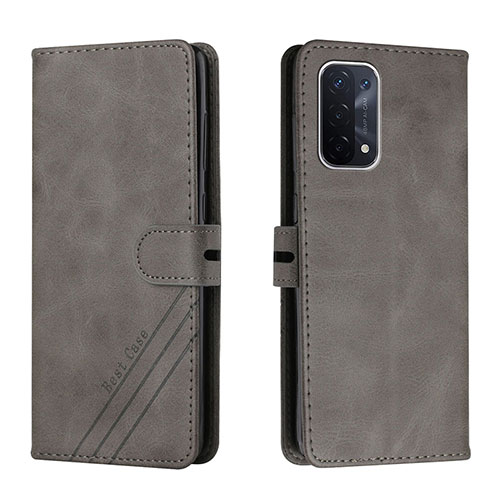 Leather Case Stands Flip Cover Holder H02X for Oppo A74 5G Gray