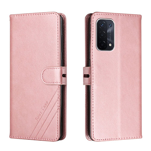 Leather Case Stands Flip Cover Holder H02X for Oppo A74 5G Rose Gold