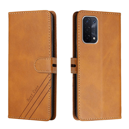 Leather Case Stands Flip Cover Holder H02X for Oppo A93 5G Light Brown