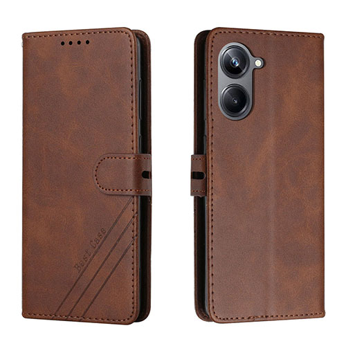 Leather Case Stands Flip Cover Holder H02X for Realme 10 Pro 5G Brown