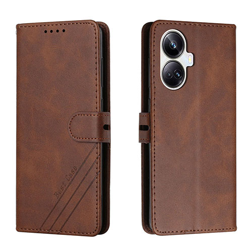 Leather Case Stands Flip Cover Holder H02X for Realme 10 Pro+ Plus 5G Brown