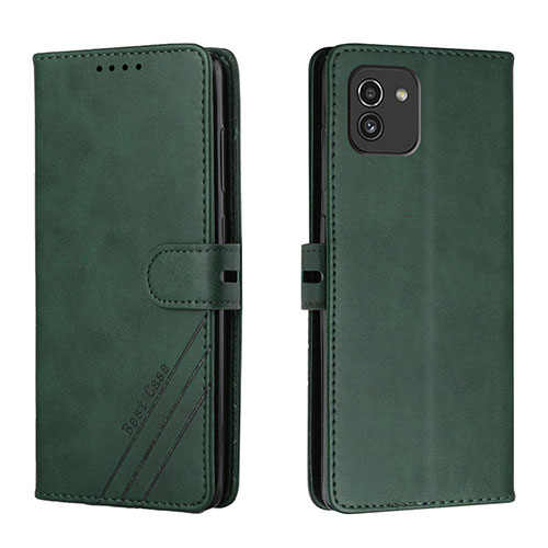 Leather Case Stands Flip Cover Holder H02X for Samsung Galaxy A03 Green