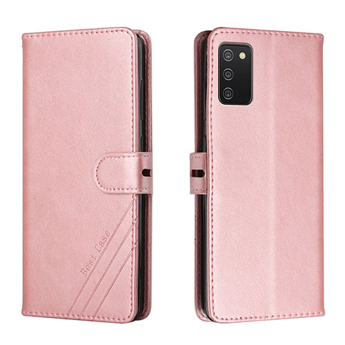 Leather Case Stands Flip Cover Holder H02X for Samsung Galaxy A03s Rose Gold