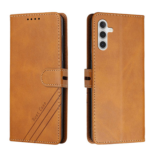 Leather Case Stands Flip Cover Holder H02X for Samsung Galaxy A04s Light Brown