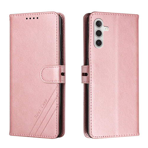 Leather Case Stands Flip Cover Holder H02X for Samsung Galaxy A04s Rose Gold