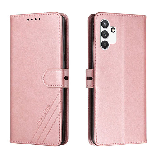 Leather Case Stands Flip Cover Holder H02X for Samsung Galaxy A13 4G Rose Gold