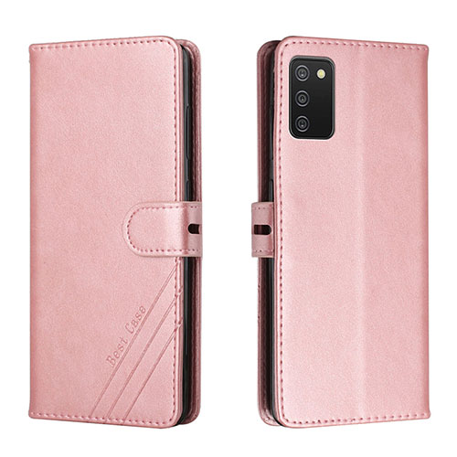 Leather Case Stands Flip Cover Holder H02X for Samsung Galaxy F02S SM-E025F Rose Gold