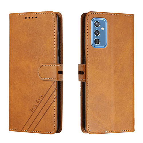 Leather Case Stands Flip Cover Holder H02X for Samsung Galaxy M52 5G Light Brown