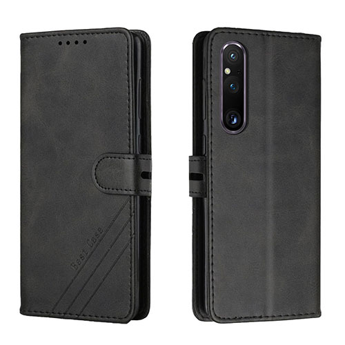 Leather Case Stands Flip Cover Holder H02X for Sony Xperia 1 V Black