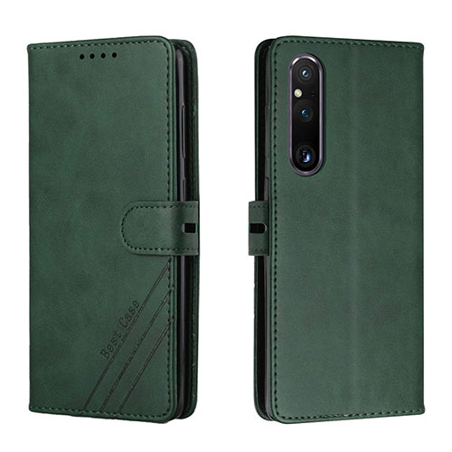 Leather Case Stands Flip Cover Holder H02X for Sony Xperia 1 V Green