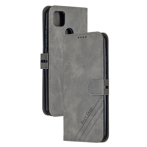 Leather Case Stands Flip Cover Holder H02X for Xiaomi POCO C3 Gray