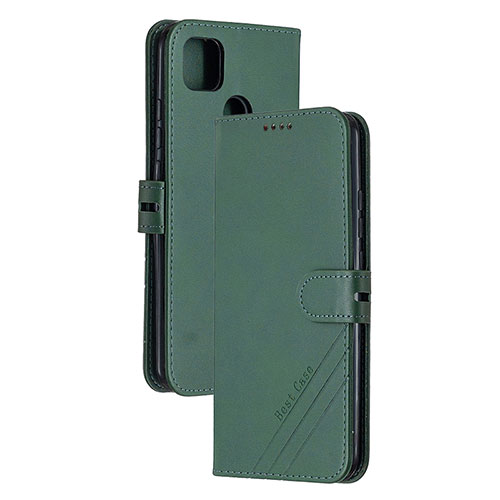 Leather Case Stands Flip Cover Holder H02X for Xiaomi POCO C3 Green