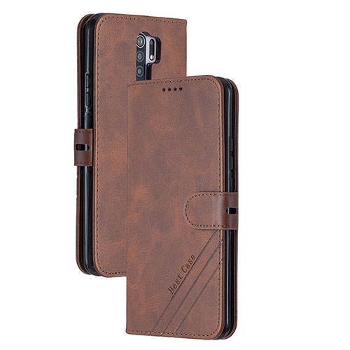 Leather Case Stands Flip Cover Holder H02X for Xiaomi Poco M2 Brown