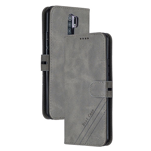 Leather Case Stands Flip Cover Holder H02X for Xiaomi Poco M2 Gray