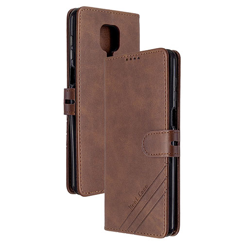 Leather Case Stands Flip Cover Holder H02X for Xiaomi Poco M2 Pro Brown