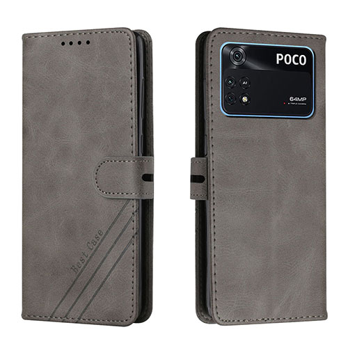 Leather Case Stands Flip Cover Holder H02X for Xiaomi Poco M4 Pro 4G Gray