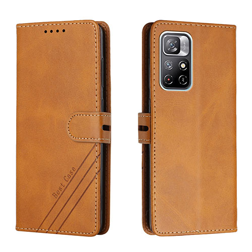 Leather Case Stands Flip Cover Holder H02X for Xiaomi Poco M4 Pro 5G Light Brown