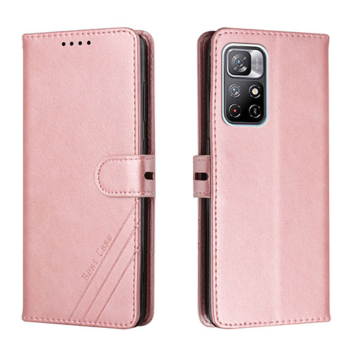 Leather Case Stands Flip Cover Holder H02X for Xiaomi Poco M4 Pro 5G Rose Gold