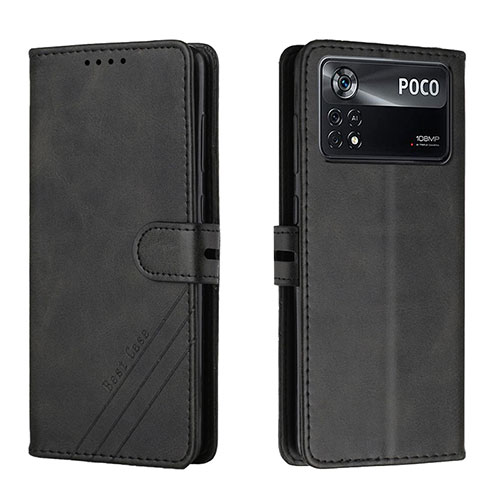 Leather Case Stands Flip Cover Holder H02X for Xiaomi Poco X4 Pro 5G Black