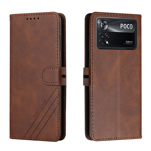 Leather Case Stands Flip Cover Holder H02X for Xiaomi Poco X4 Pro 5G Brown