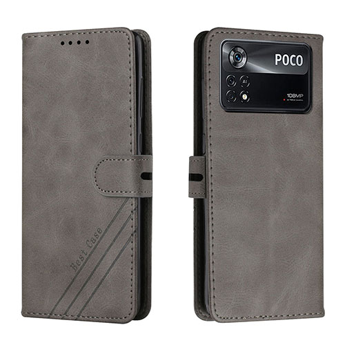 Leather Case Stands Flip Cover Holder H02X for Xiaomi Poco X4 Pro 5G Gray