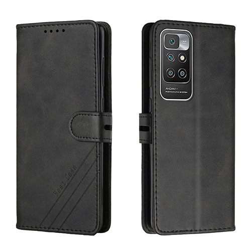 Leather Case Stands Flip Cover Holder H02X for Xiaomi Redmi 10 (2022) Black
