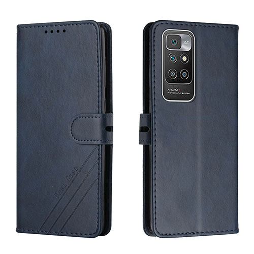 Leather Case Stands Flip Cover Holder H02X for Xiaomi Redmi 10 (2022) Blue