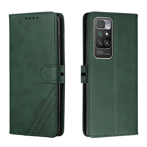 Leather Case Stands Flip Cover Holder H02X for Xiaomi Redmi 10 (2022) Green