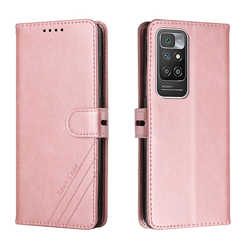 Leather Case Stands Flip Cover Holder H02X for Xiaomi Redmi 10 (2022) Rose Gold