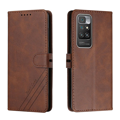 Leather Case Stands Flip Cover Holder H02X for Xiaomi Redmi 10 4G Brown