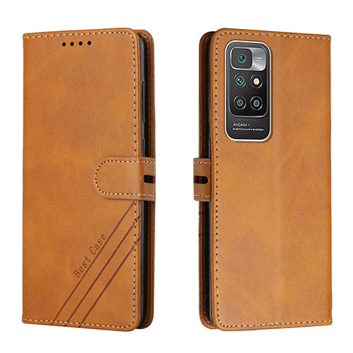 Leather Case Stands Flip Cover Holder H02X for Xiaomi Redmi 10 4G Light Brown