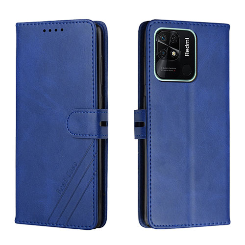 Leather Case Stands Flip Cover Holder H02X for Xiaomi Redmi 10 India Blue