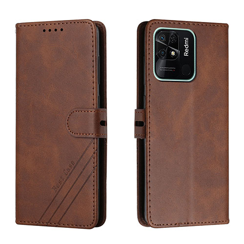 Leather Case Stands Flip Cover Holder H02X for Xiaomi Redmi 10 India Brown