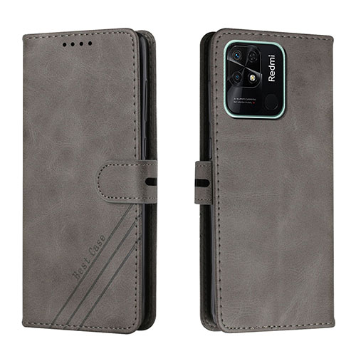 Leather Case Stands Flip Cover Holder H02X for Xiaomi Redmi 10 India Gray