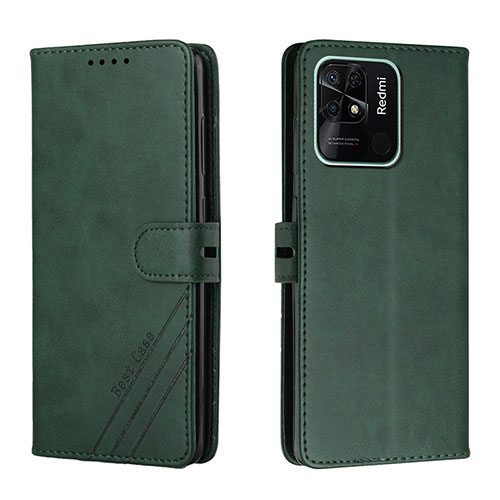 Leather Case Stands Flip Cover Holder H02X for Xiaomi Redmi 10 India Green