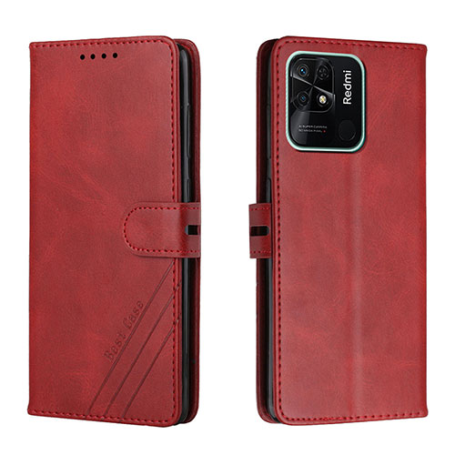 Leather Case Stands Flip Cover Holder H02X for Xiaomi Redmi 10 India Red