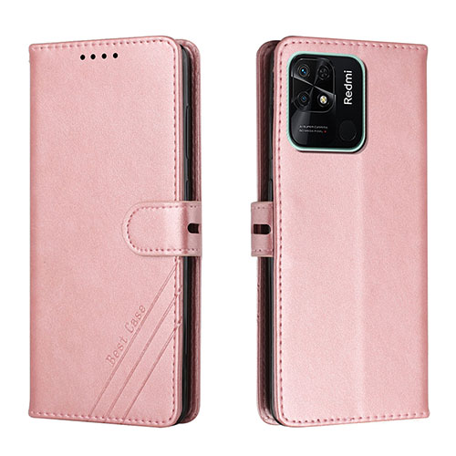 Leather Case Stands Flip Cover Holder H02X for Xiaomi Redmi 10 India Rose Gold