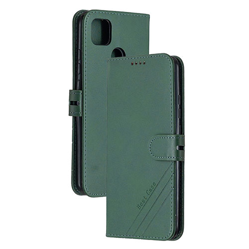Leather Case Stands Flip Cover Holder H02X for Xiaomi Redmi 10A 4G Green