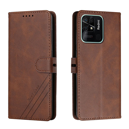 Leather Case Stands Flip Cover Holder H02X for Xiaomi Redmi 10C 4G Brown