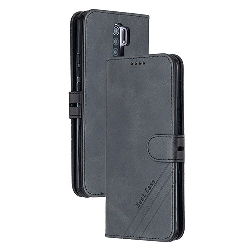 Leather Case Stands Flip Cover Holder H02X for Xiaomi Redmi 9 Black