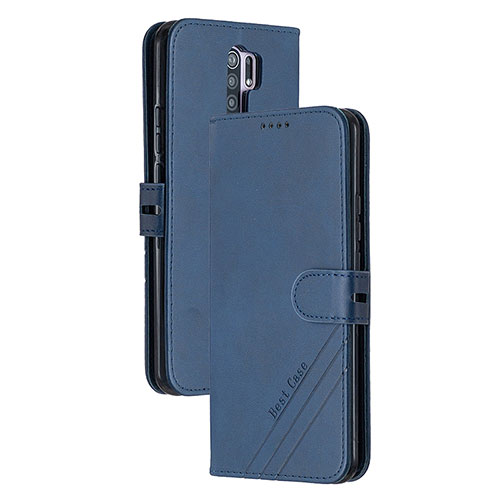 Leather Case Stands Flip Cover Holder H02X for Xiaomi Redmi 9 Blue