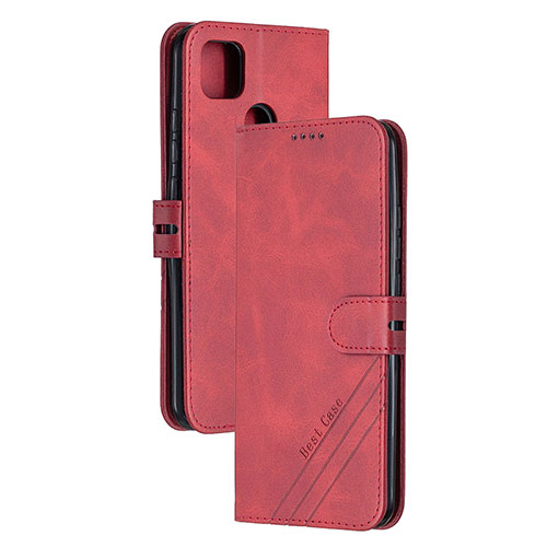 Leather Case Stands Flip Cover Holder H02X for Xiaomi Redmi 9 India Red