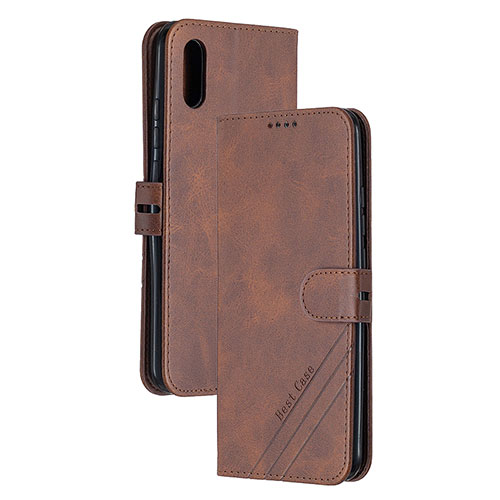 Leather Case Stands Flip Cover Holder H02X for Xiaomi Redmi 9A Brown