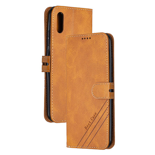 Leather Case Stands Flip Cover Holder H02X for Xiaomi Redmi 9A Light Brown